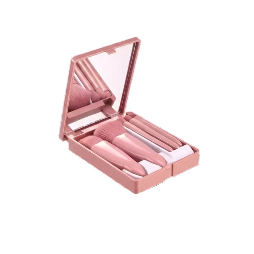 Mini Espelho De Maquiagem Portátil Com 5 Pcs Pincéis De Maquiagem